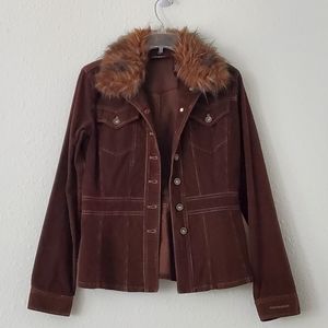 DKNY faux furr collar corduroy jacket